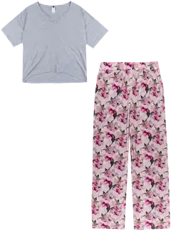 Actuelle naisten pyjama 212A382515 - Grey/pink AOP - 1