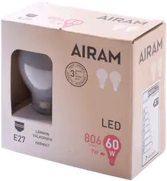 Airam Led himmeä 7W vakio E27 2700K 806lm 12 000h 2pack - 1