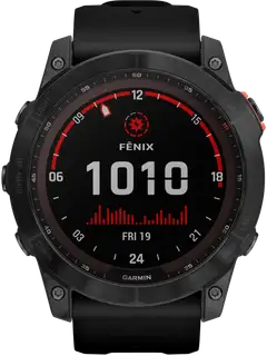 Garmin Fenix 7X Solar tummanharmaa/musta multisport GPS kello - 1