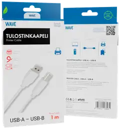 Wave USB2.0 (USB-A uros - USB-B uros) tulostinkaapeli, 1m, Valkoinen - 2