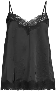 WKLY. Naisten satiini toppi, pitsisomisteet pääntiellä ja helmassa, säädettävä olkain - BLACK - 2