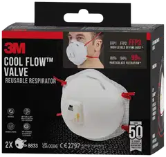 3M™ Cool Flow™ hiukkassuojain 8833, FFP3, venttiili, 2 kpl/pakkaus - 4