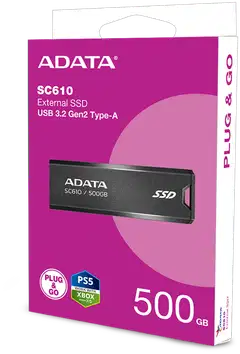 ADATA SC610 ulkoinen SSD-muisti, 500 GB, musta (USB-A) - 3