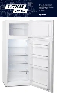 Gram jääkaappi pakastelokerolla KF 611454, korkeus 140cm, valkoinen - 3