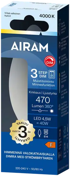 Airam LED Otso 3-step opaali 360° kynttiläkupu E14 4000K 470lm - 2