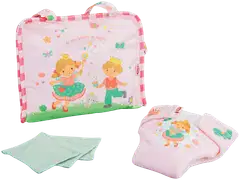Nuken hoitolaukku "Prinsessa Emily" vaippakankaan ja kolmen harsokankaan kanssa. 35-45 cm nukelle - 1