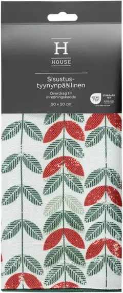 House sisustustyynynpäällinen Leaves 50x50 cm punainen/ vihreä/ valkoinen - 2