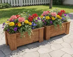 Kukkalaatikko suorakaide, luonnon ruskea, 35x80x41cm - 4