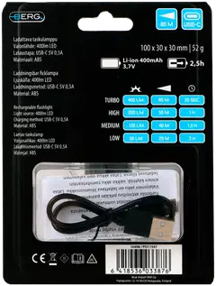 Berg Taskulamppu ladattava mini 400lm harmaa, klipsi - 11