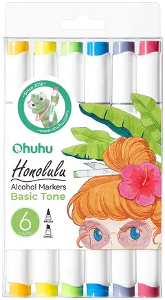Ohuhu Honolulu huopakynä kaksikärkinen perus värit 6 Kpl - 1