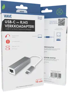 Wave USB Type-C uros - RJ45 naaras verkkoadapteri, 15cm, Hopea/Valkoinen - 2