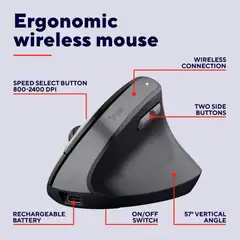 Trust Bayo II ergonominen langaton hiiri musta - 8