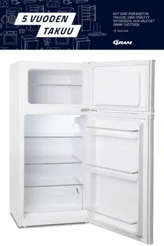 Gram jääkaappi pakastelokerolla KF 611254, korkeus 122cm, valkoinen - 1
