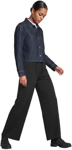 WKLY. naisten lyhyt farkkujakku, väljä istuvuus, kontrastitikkaukset, painonapitus 228W282683 - Denim dk. blue - 3