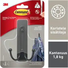 Command™-kaksoiskoukku, mattamusta, iso, 17036B, 1 kiinnityskoukku, 1 kiinnityspala - 2