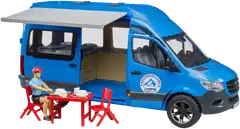 Bruder lelu MB Sprinter retkeilyauto kuljettajalla ja varusteilla - 1