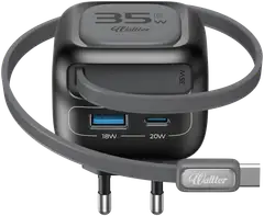Waltter Eco PD35W seinälaturi kelattavalla USB-C kaapelilla - 2