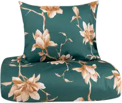 House satiinipussilakanasetti Blomster 150 x 210 cm + 55 x 65 cm tummanvihreä - 1