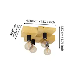 EGLO Kattovalaisin 4-os  Halkin 4x40W 40x43cm puu/musta - 4