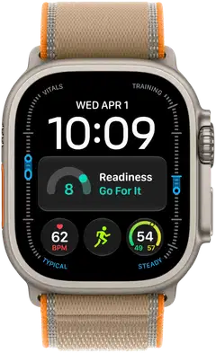 Apple Watch Ultra 4 GPS + Cellular 49 mm:n luonnontitaanikuori ja hiekanvärinen Trail Loop -ranneke - S/M - MJAJ4KS/A - 1