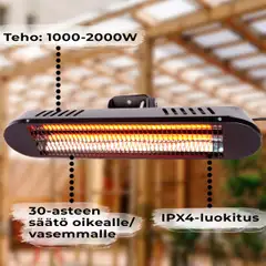 Fornorth Terassilämmitin seinään Premium 2000W etäohjaus, musta - 6