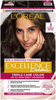 L'Oréal Paris Excellence Creme 3 Dark Brown Syvä Tummanruskea kestoväri 1kpl - 1