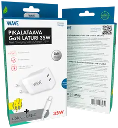 Wave 35W Pikalataava GaN -verkkolaturi, 2 x USB Type-C + USB Type-C -> USB Type-C -kaapeli, Valkoinen - 4