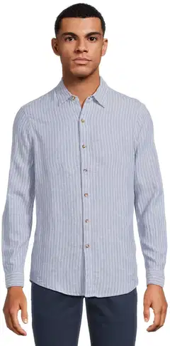 London Fog miesten raidallinen pellavakauluspaita 194LF15263 - Blue striped - 1