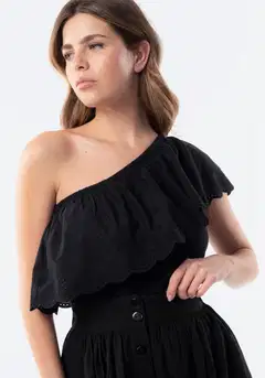 TEX naisten epäsymmetrinen frillatoppi I282738 - BLACK 1 - 1