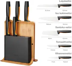 Fiskars Functional Form Veitsitukki bambu (sis. 5 veistä) - 2