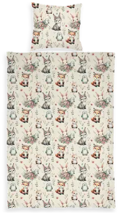 Ciraf lasten pussilakanasetti Bunny and Fox 120x160+40x60 cm - 1