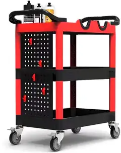 Maxshine 702312 Premium Detailing-kärry – raskaan sarjan 3-tasoinen työkalukärry 4” lukittavilla pyörillä, pullotelineillä, kiillotinkannattimilla ja säädettävillä hyllyillä - 1