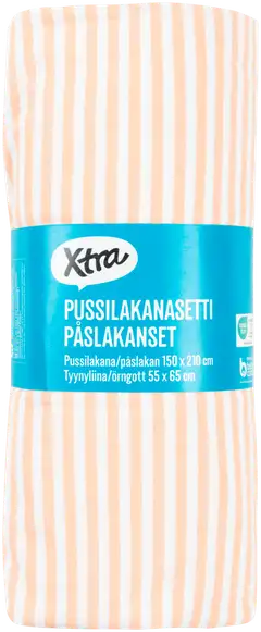 Xtra pussilakanasetti Lykke 150 x 210 cm + 55 x 65 cm aprikoosi/valkoinen - 2