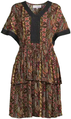 Margaux Riviera naisten lyhyt kuviollinen frillahelmainen mekko SOK-120 - WINE AOP - 2