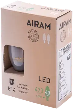 Airam Led himmeä 4,5W kynttilä E14 2700K 470lm 12 000h 2pack - 1