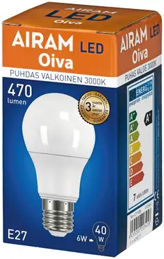 Airam Oiva LED 4,9W E27 vakiolamppu 470lm 3000K 15 000h - 2