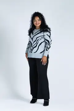 House naisten neulepusero intarsia 213HP34620, D-mitoitus - Grey intarsia - 5