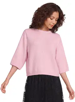 WKLY. naisten lyhythihainen neulepusero villasekoite 213W362688 - Lt pink - 1