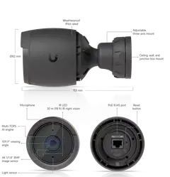 Ubiquiti sääsuojattu 4K PoE -ulkovalvontakamera laajakulmalla ja IR-yönäöllä UVC-G6-Bullet-B musta - 9