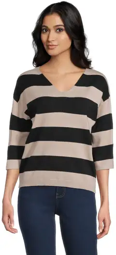 House naisten neulepusero 213H260508 - beige black stripe - 1