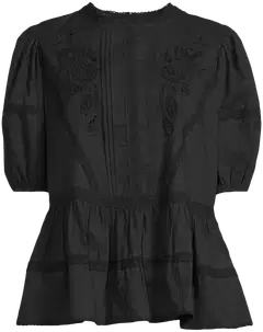 Margaux Riviera naisten lyhythihainen pitsisomisteinen frillapusero MG-001 - BLACK - 2
