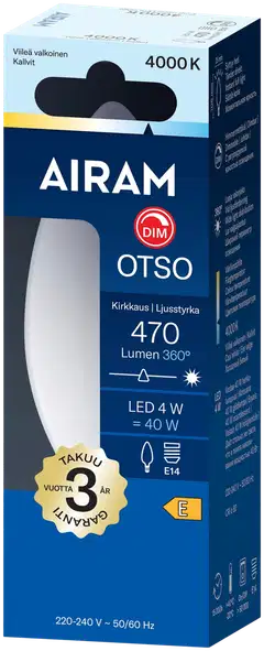 Airam LEDOtso opaali 360° kynttiläkupu E14 4000K 470lm himmennettävä - 2