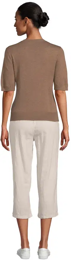 London Fog naisten lyhythihainen merinoneule 213L263601 - beige - 3