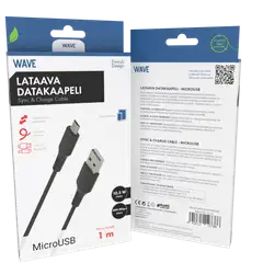 Wave Datakaapeli, MicroUSB (480 Mbps), 1m, Musta - 1