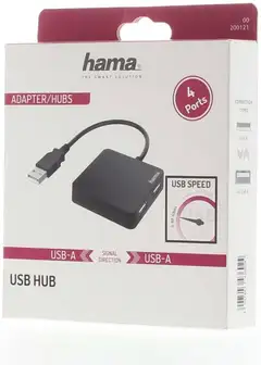 Hama USB-hubi, 4-porttinen, USB-A uros, 4 x USB-A, USB 2.0, 480 Mbit/s, 0,15 m - 3