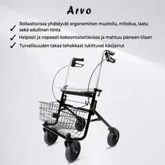 Arvo rollaattori sisä- ja ulkokäyttöön, musta - 3