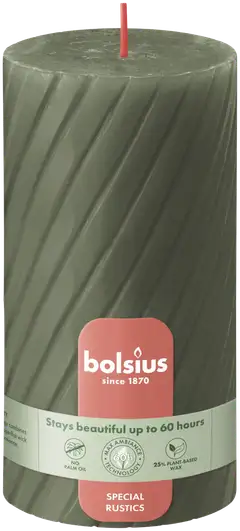 Bolsius – kierrepöytäkynttilä rustiikkinen– oliivinvihreä – 13 cm - 1