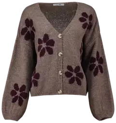Hailys naisten neuletakki Fl44ower - fango body/dark cherry flower - 1