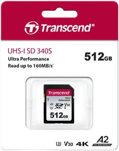 Transcend muistikortti 340S 512GB U3 SDXC R160 W90 MB/s - 2