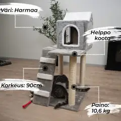 Trekker kissan kiipeilypuu Cabin 90 cm harmaa - 5